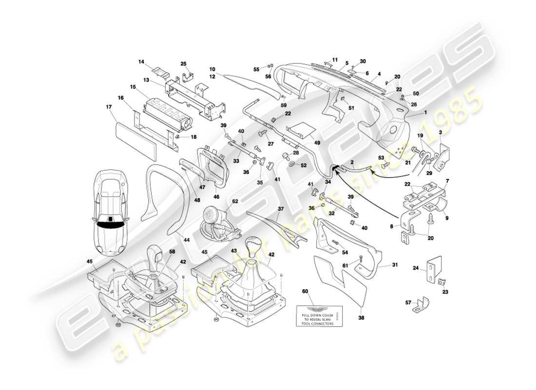 aston martin db7 vantage (2001) diagramma delle parti di fascia e rivestimento