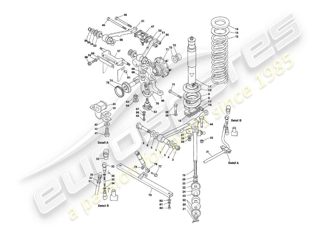 aston martin v8 coupe (2000) diagramma delle parti della sospensione anteriore