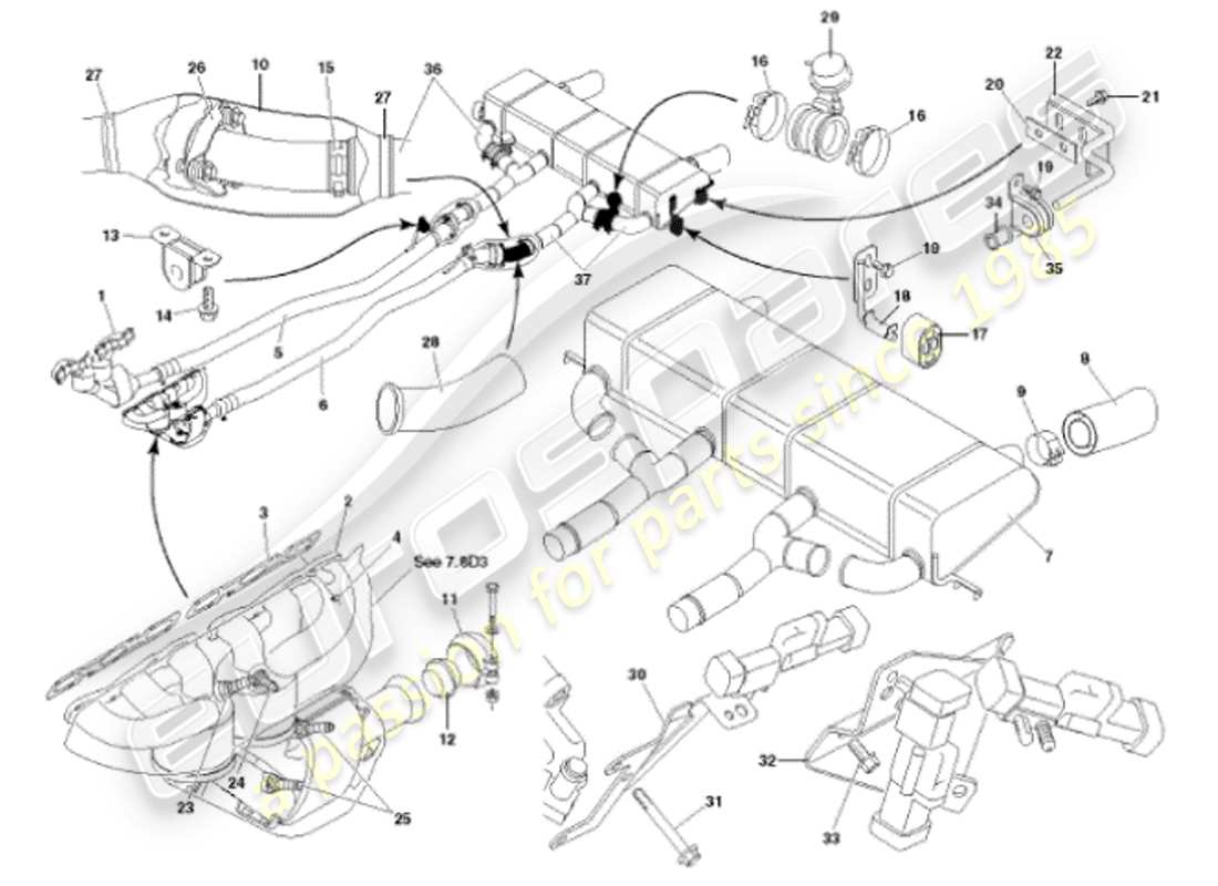 aston martin vanquish (2001) impianto di scarico diagramma delle parti
