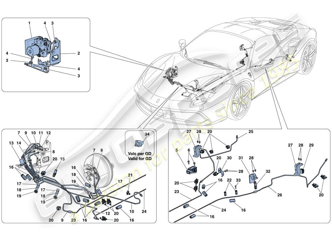 ferrari 488 spider (rhd) schema delle parti del sistema frenante