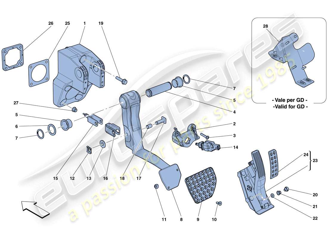 ferrari f12 tdf (usa) montaggio pedaliera completa diagramma delle parti