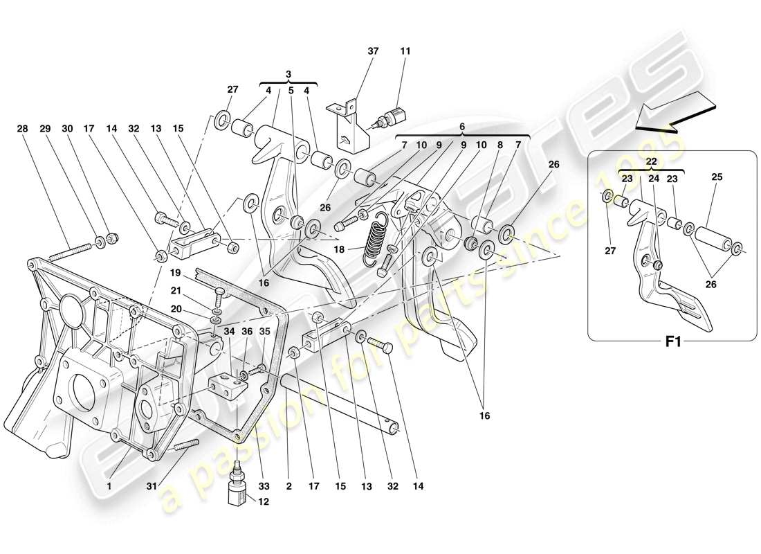 ferrari f430 spider (rhd) pedaliera diagramma delle parti