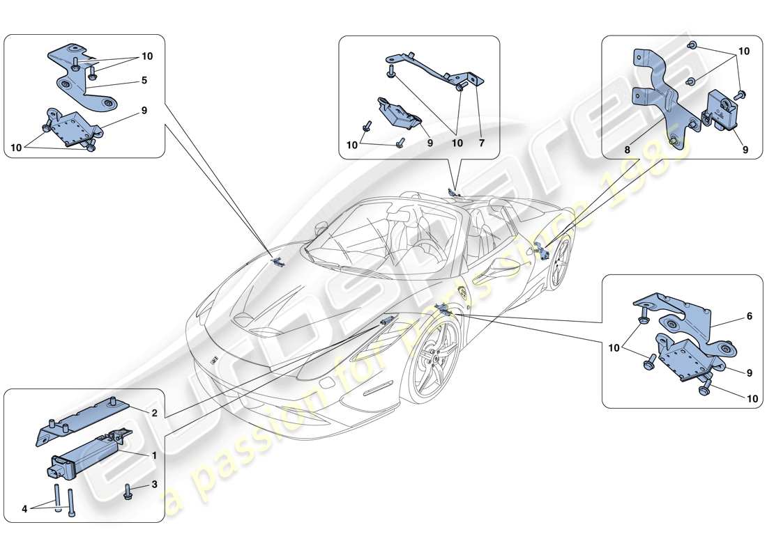 ferrari 458 speciale aperta (rhd) sistema di monitoraggio della pressione dei pneumatici schema delle parti