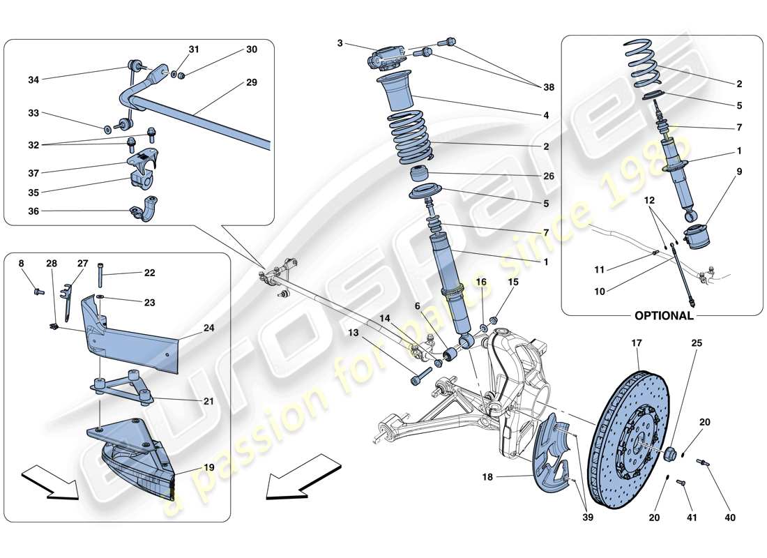 ferrari f12 tdf (usa) sospensione anteriore - ammortizzatore e disco freno schema delle parti