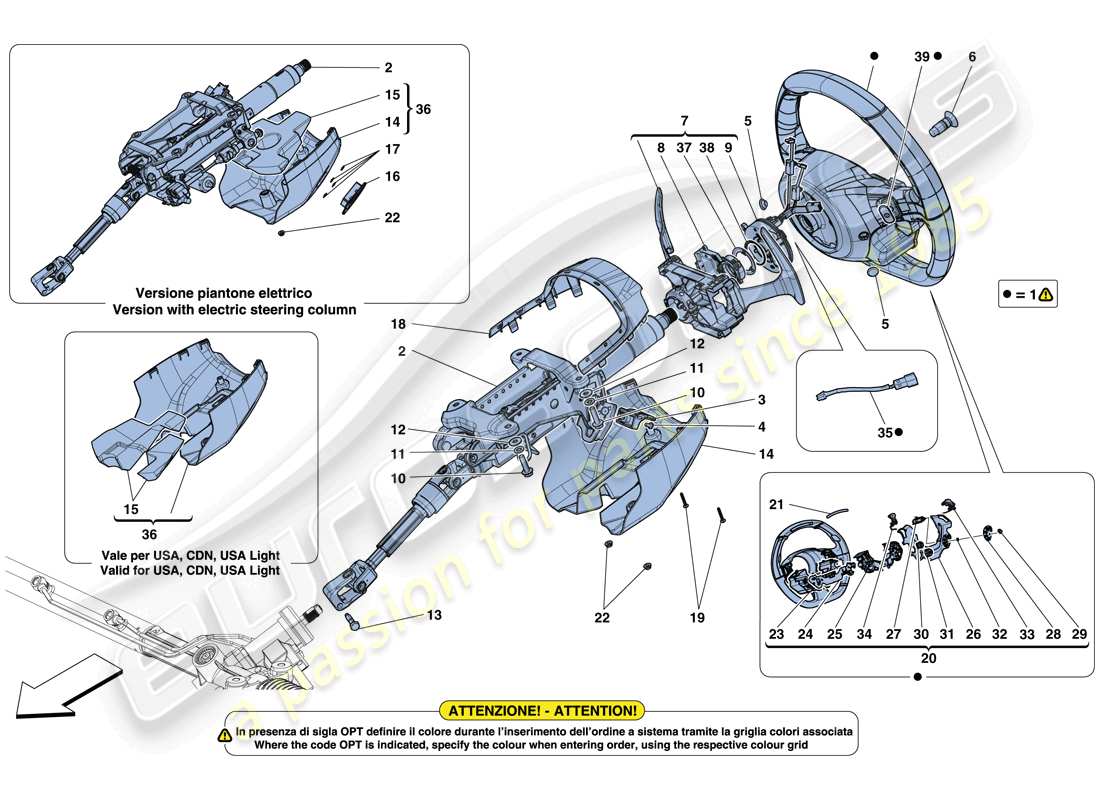 ferrari 488 spider (rhd) schema delle parti comando dello sterzo