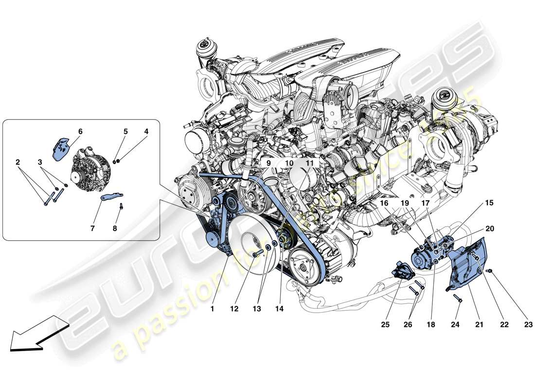 ferrari 488 spider (rhd) schema delle parti alternatore - motorino di avviamento