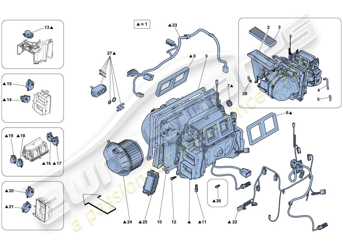 ferrari 488 gtb (rhd) unità evaporatore diagramma delle parti