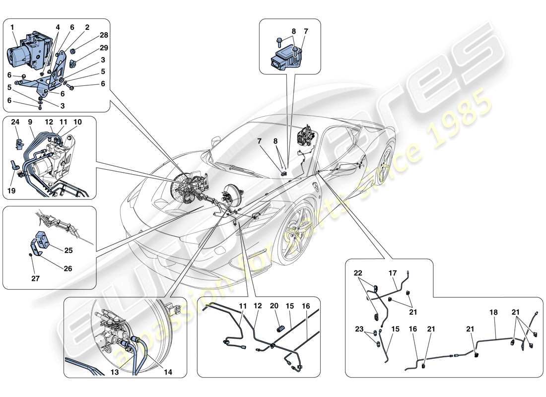 ferrari 458 speciale (europe) schema delle parti del sistema frenante