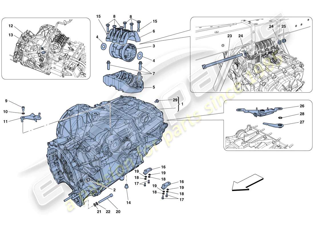 ferrari 458 speciale (europe) schema delle parti dell'alloggiamento del cambio