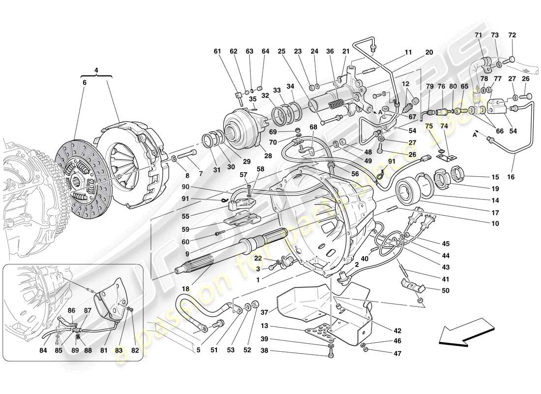 ferrari 612 scaglietti (rhd) frizione e comandi diagramma delle parti