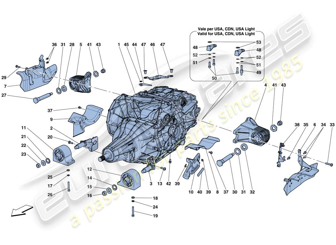 ferrari california t (rhd) schema delle parti dell'alloggiamento del cambio