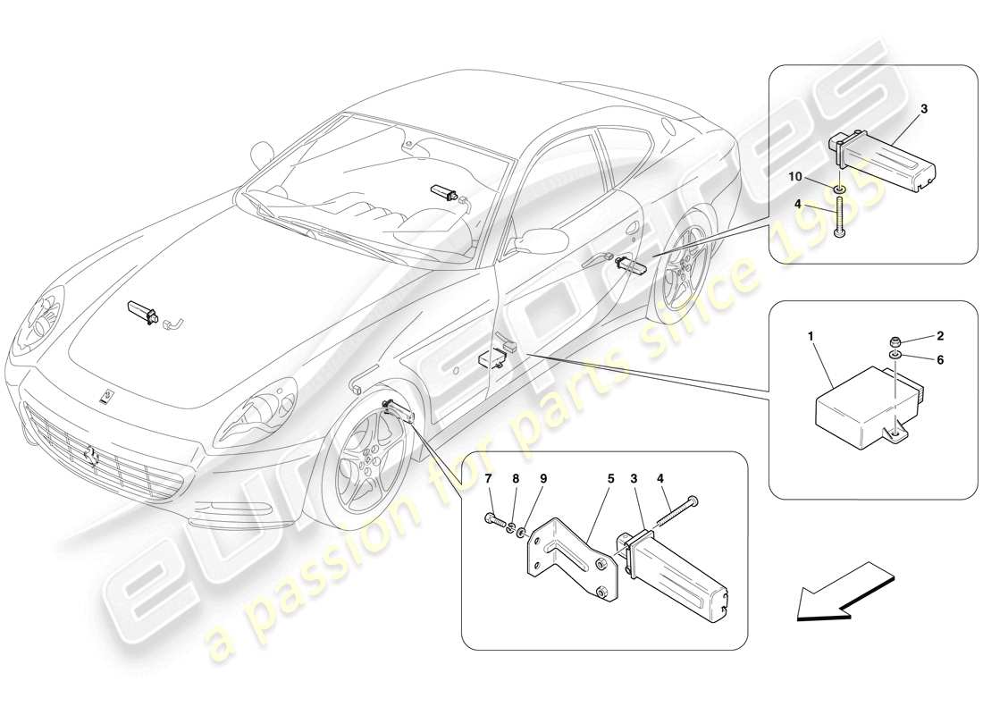 ferrari 612 sessanta (usa) sistema di monitoraggio della pressione dei pneumatici diagramma delle parti