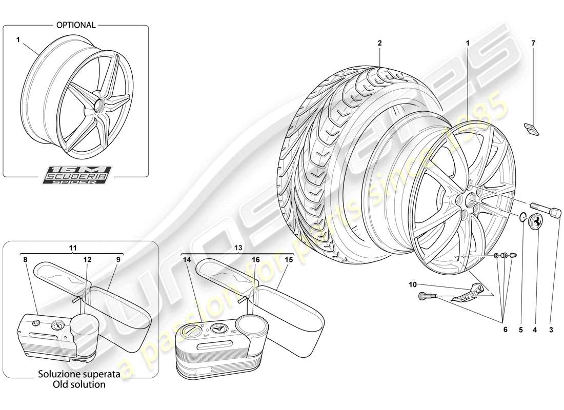 ferrari f430 scuderia spider 16m (europe) ruote diagramma delle parti