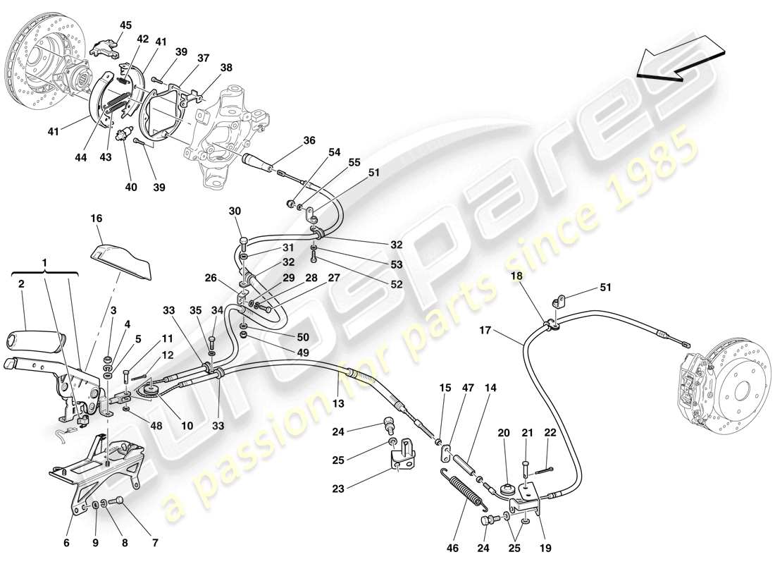 ferrari 612 scaglietti (europe) comando del freno di stazionamento diagramma delle parti