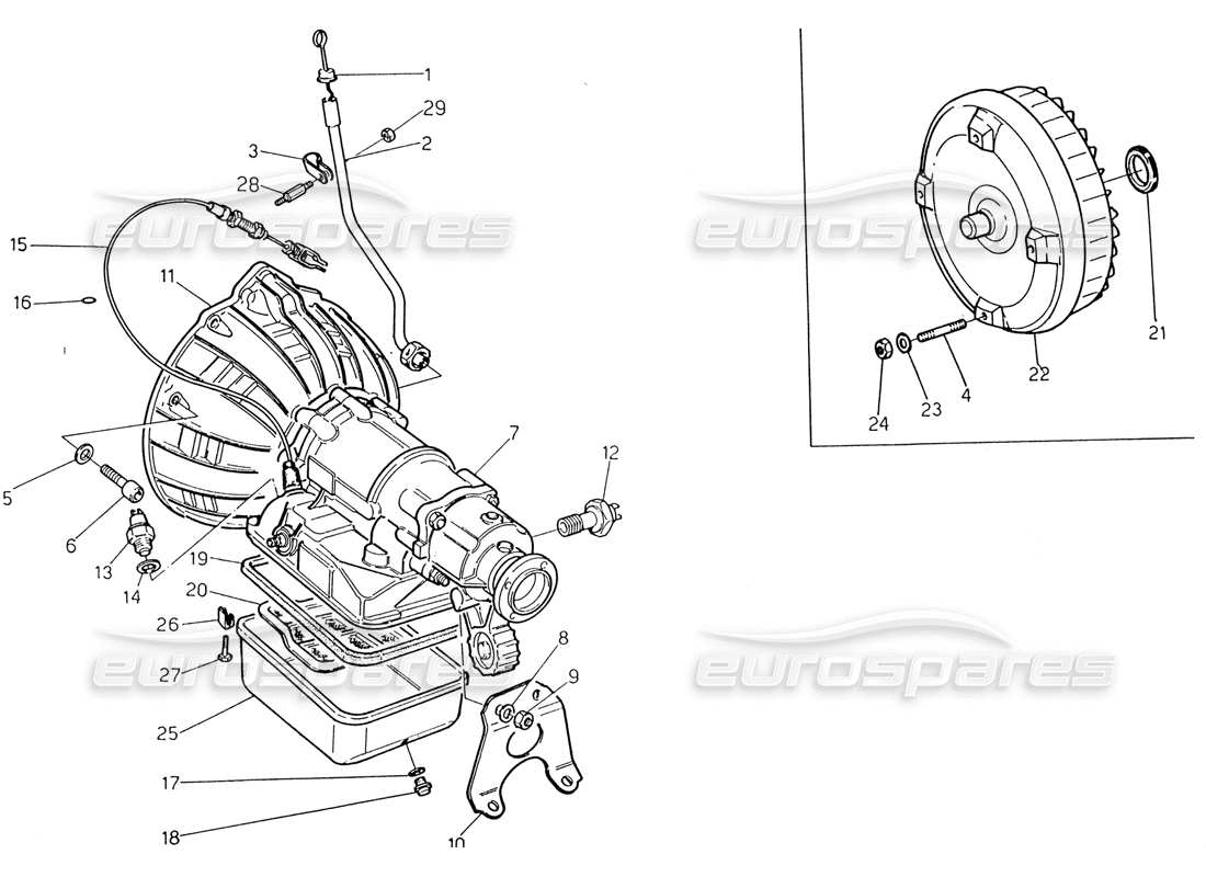 maserati 222 / 222e biturbo trasmissione automatica - diagramma delle parti convertitore (3 hp).