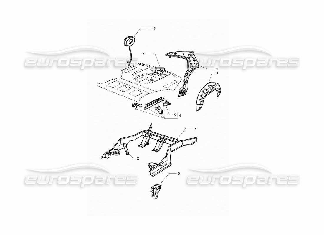 maserati qtp. 3.2 v8 (1999) scocca della carrozzeria: diagramma delle parti della struttura esterna posteriore