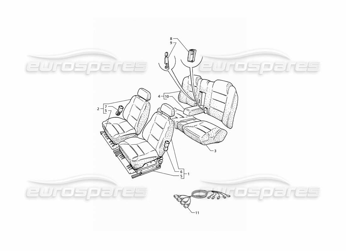 maserati qtp v8 (1998) sedili: schema particolare di strutture e accessori