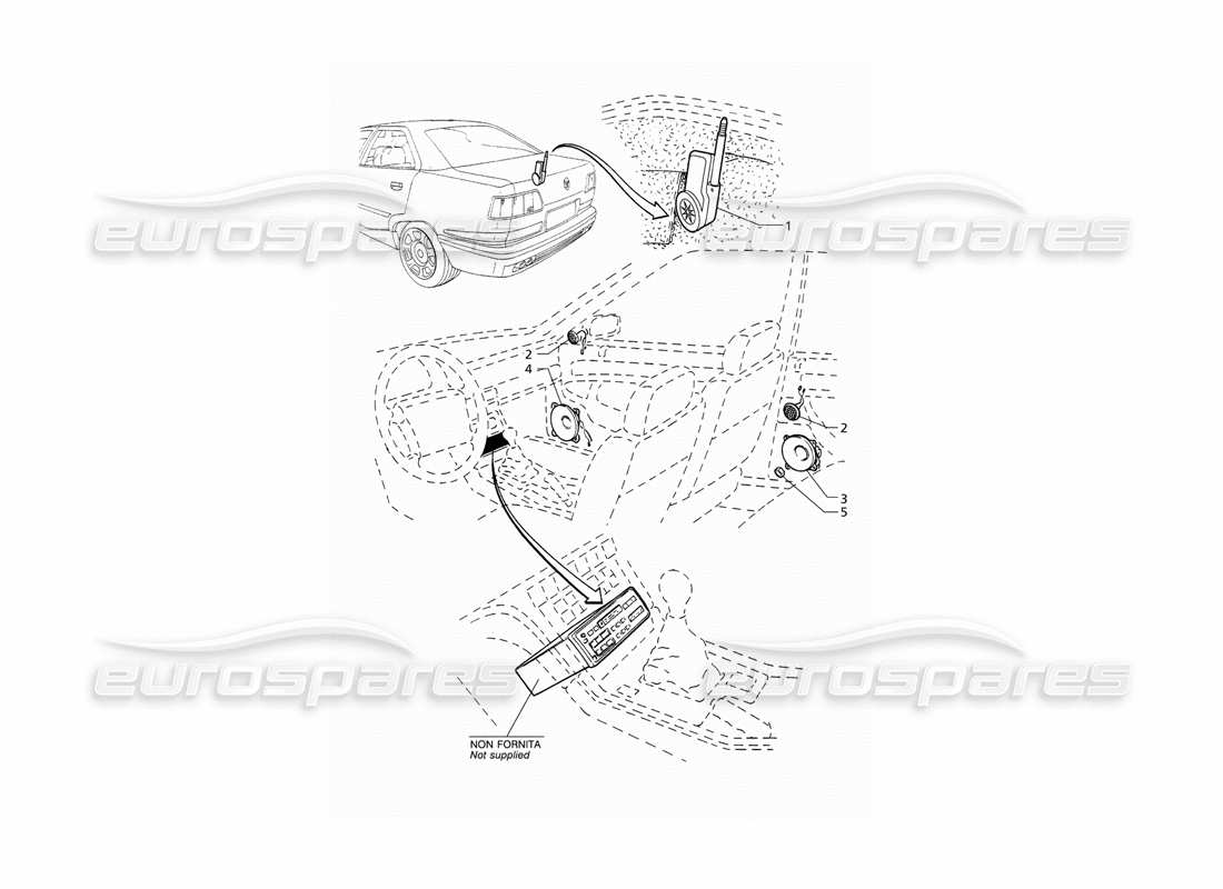 maserati qtp v8 (1998) sistema audio diagramma delle parti