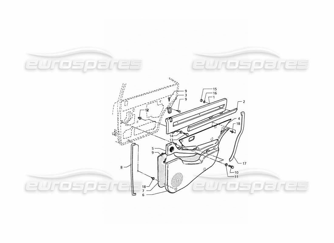 maserati qtp. 3.2 v8 (1999) rivestimenti interni: diagramma delle parti dei pannelli delle porte posteriori