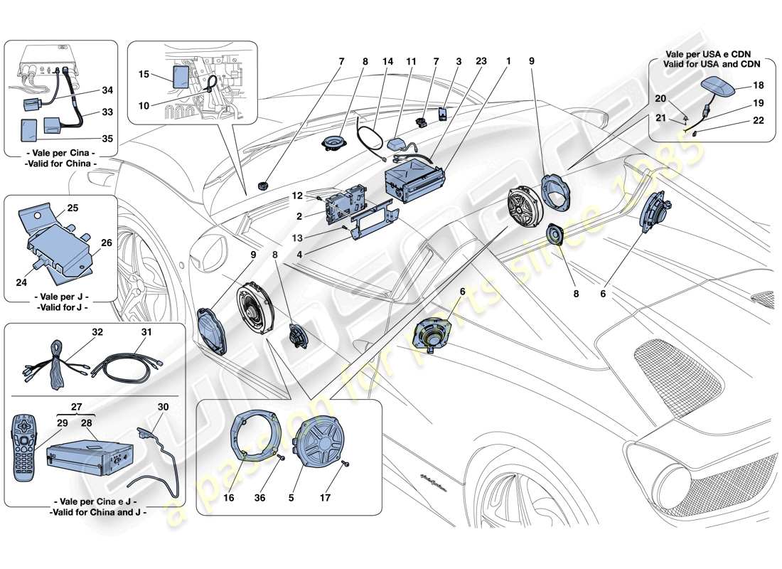 ferrari 458 spider (rhd) impianto hi-fi diagramma delle parti