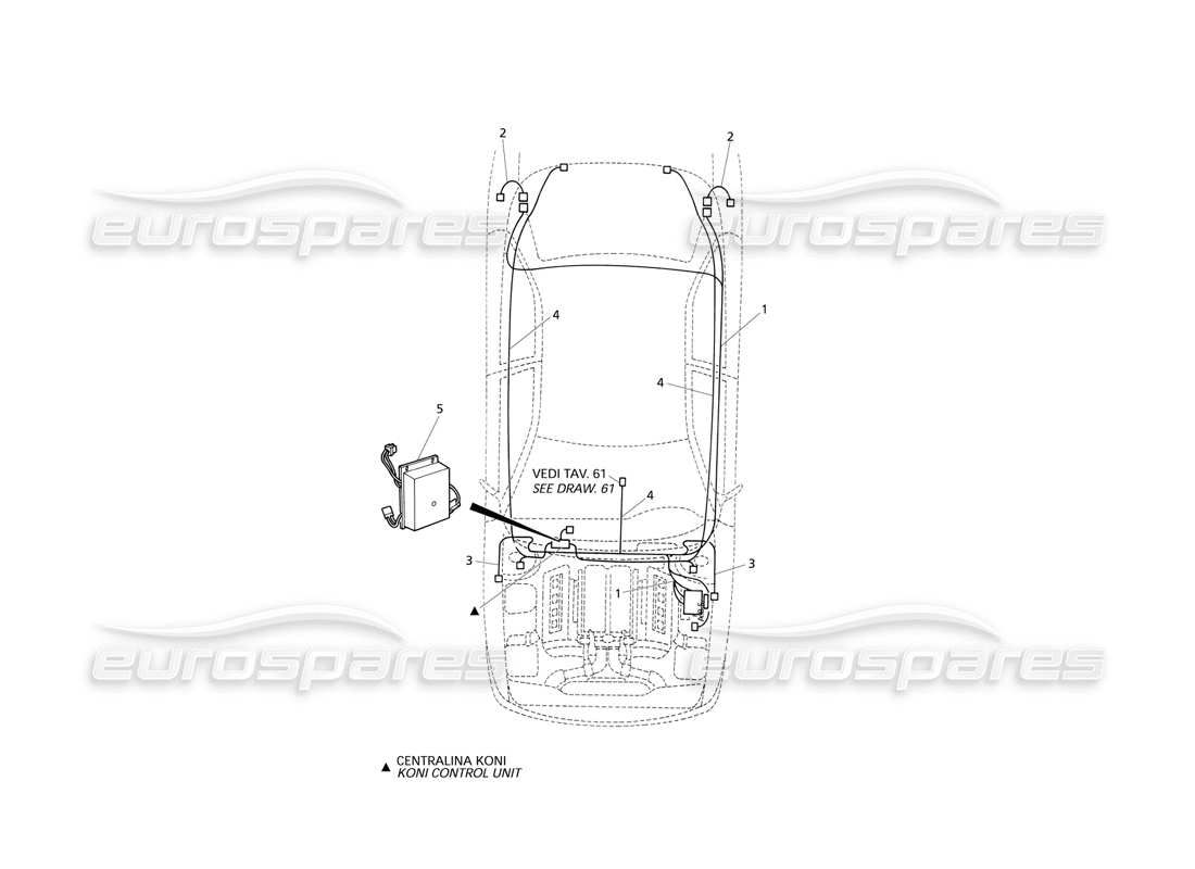 maserati qtp v8 evoluzione impianto elettrico: schema delle parti dell'abs e delle sospensioni "koni".