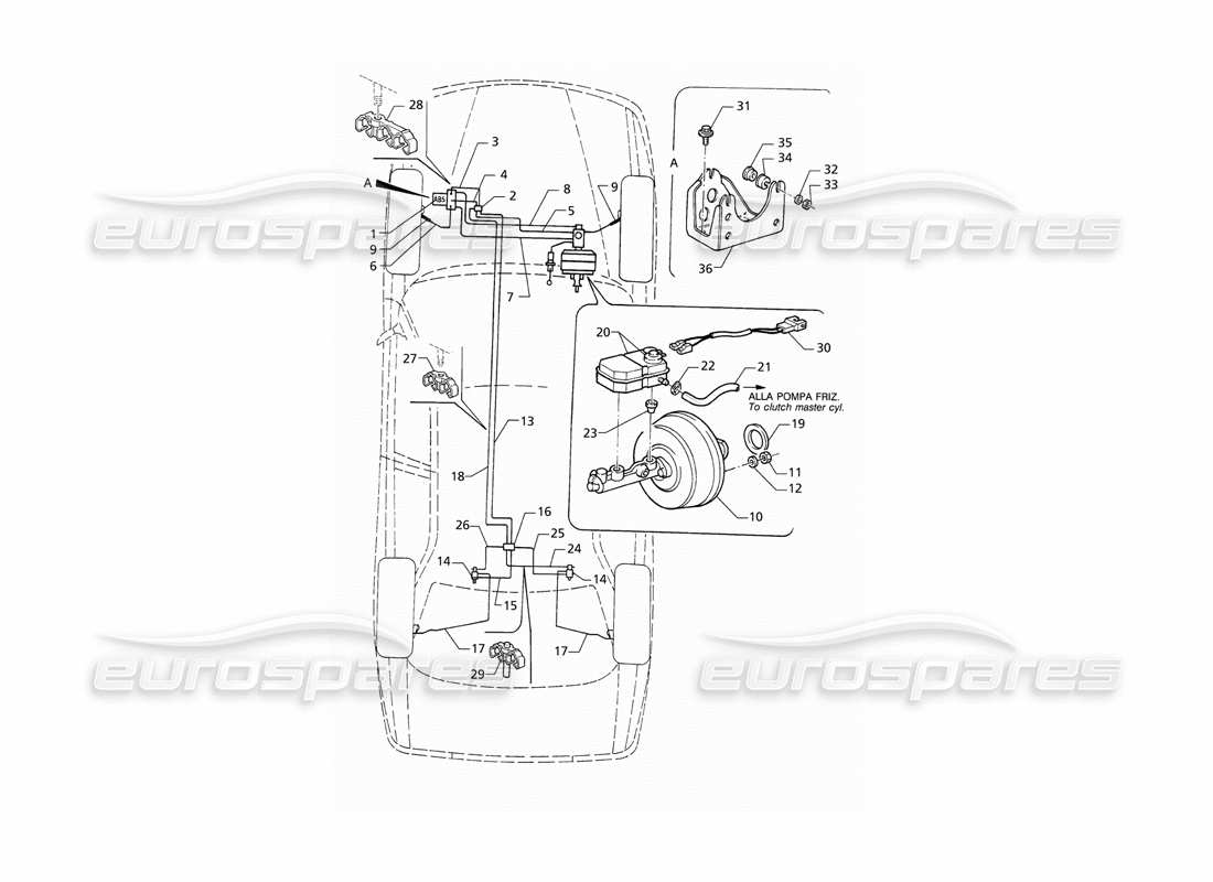 maserati qtp v8 (1998) tubi freno idraulici abs (rhd) diagramma delle parti