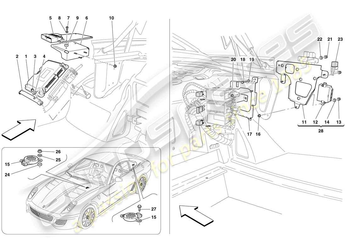 ferrari 599 gto (europe) schema delle parti della centralina elettronica del vano bagagli