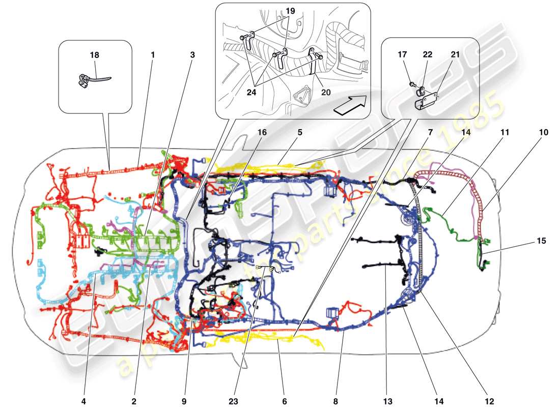 ferrari 599 sa aperta (rhd) schema delle parti dell'impianto elettrico