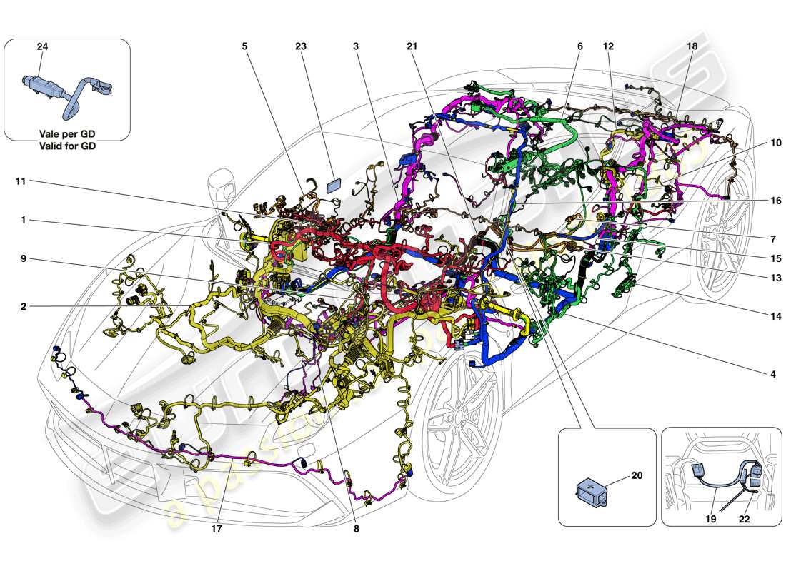 ferrari 488 gtb (rhd) cablaggi principali schema delle parti