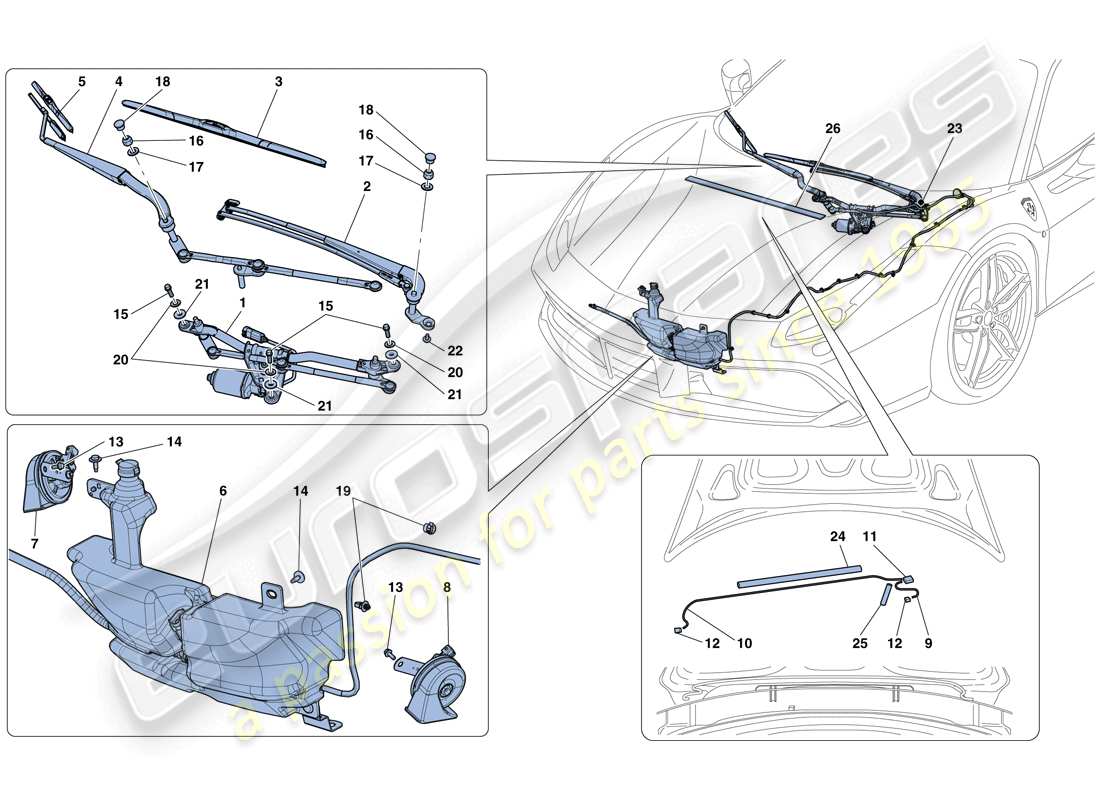ferrari 488 spider (rhd) tergicristallo, rondella e clacson diagramma delle parti