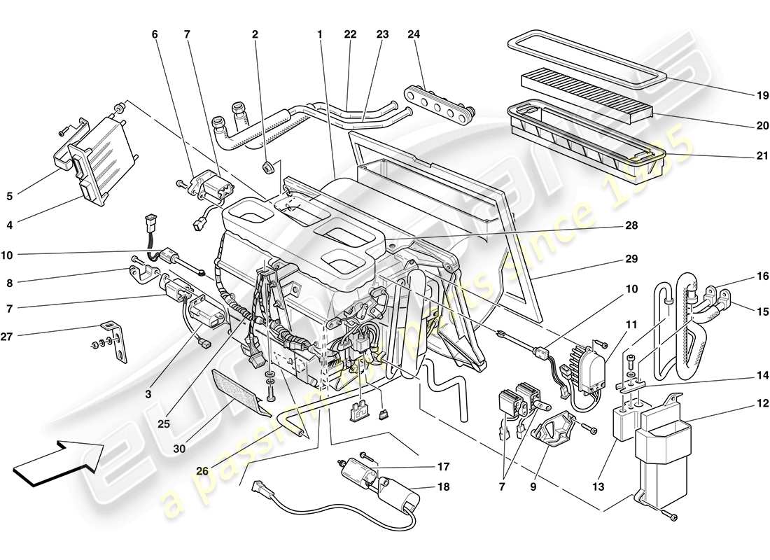 ferrari f430 coupe (rhd) schema delle parti dell'unità evaporatore