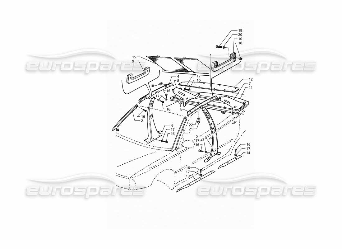 maserati qtp. 3.2 v8 (1999) rivestimenti interni: diagramma delle parti dei pilastri