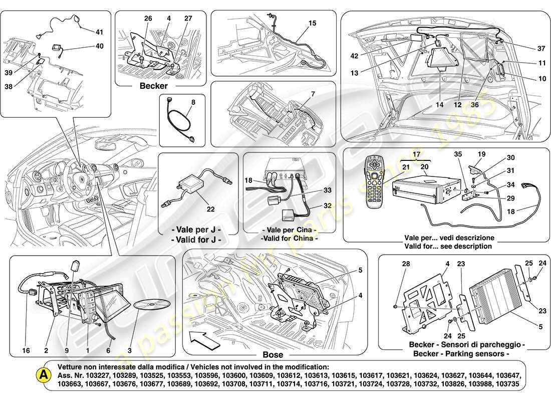 ferrari california (usa) sistema di infotainment diagramma delle parti