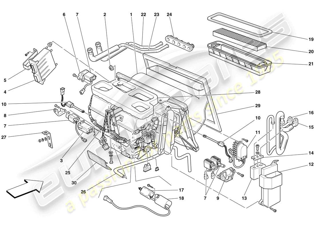 ferrari f430 scuderia spider 16m (usa) schema delle parti dell'unità evaporatore