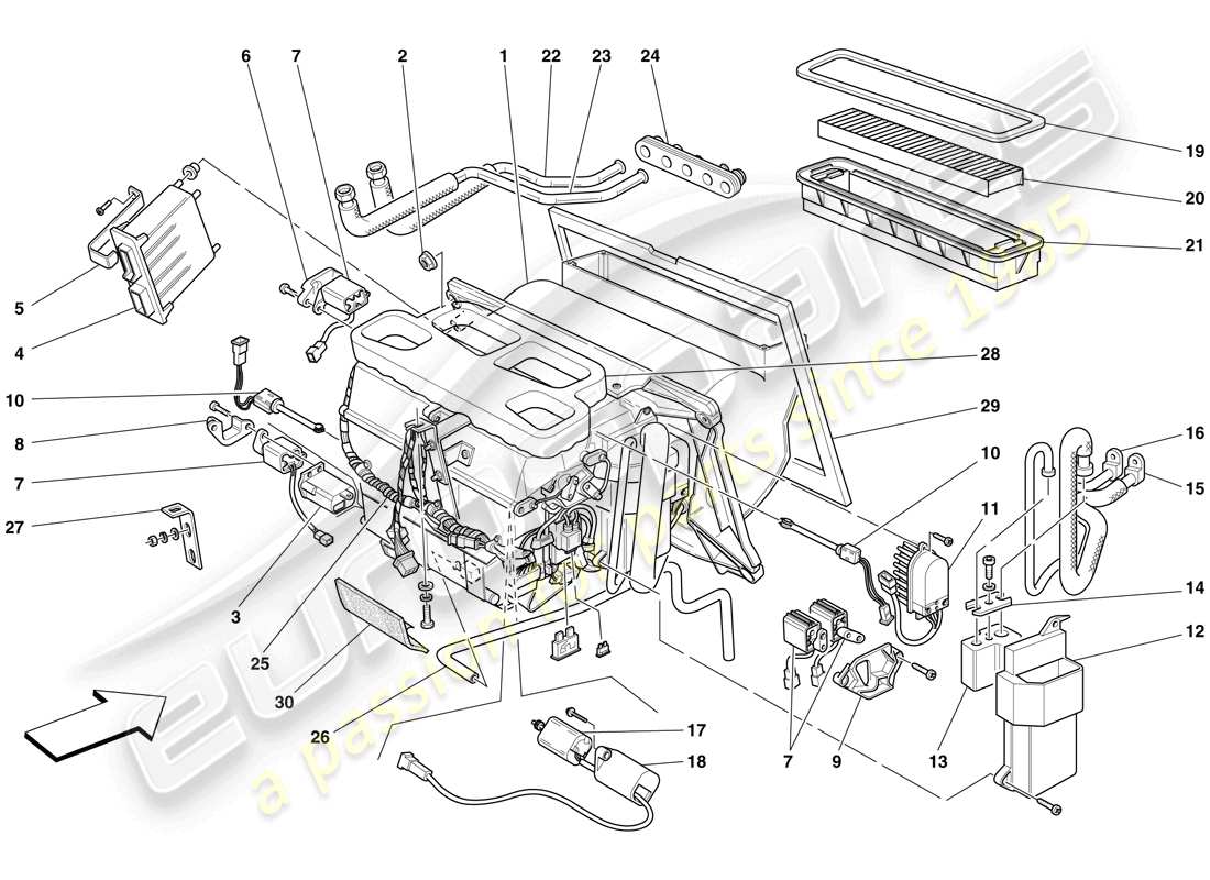 ferrari f430 scuderia (rhd) unità evaporatore diagramma delle parti