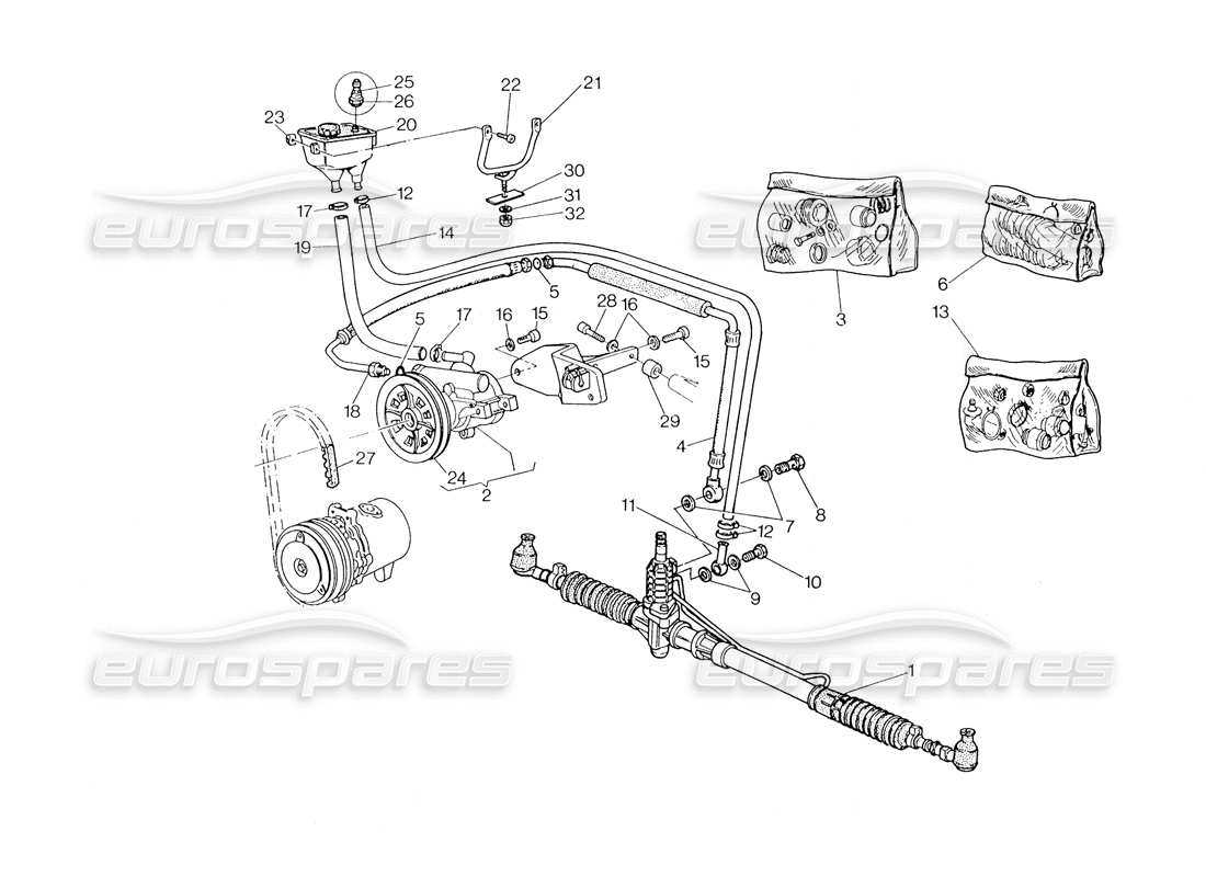maserati biturbo spider schema delle parti del sistema di servosterzo (destra, sterzo).