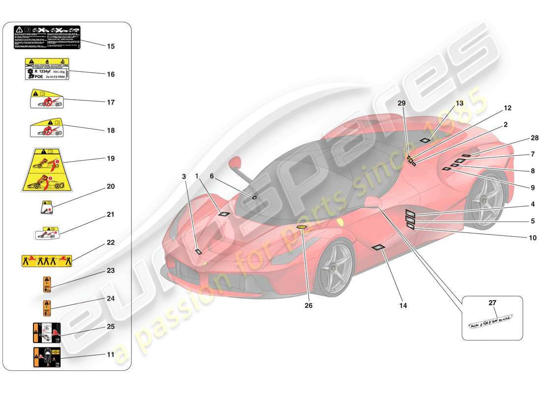 ferrari laferrari (usa) etichette e placche adesive diagramma delle parti