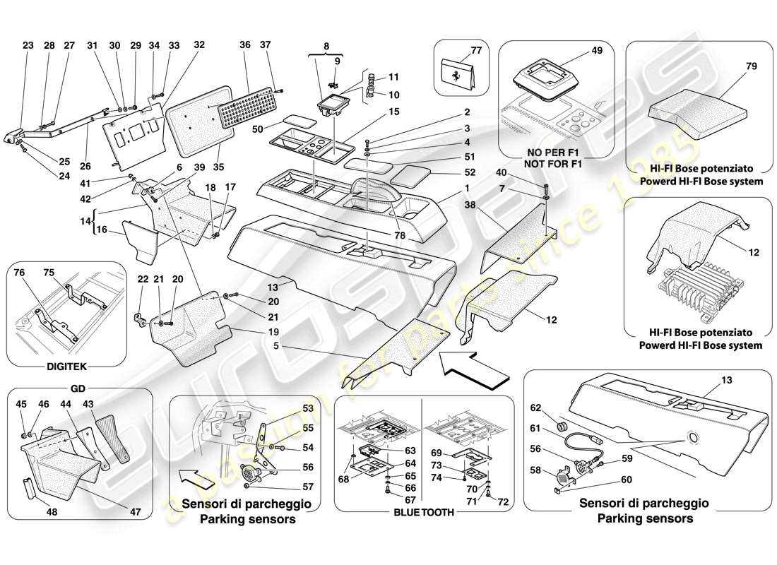 ferrari f430 spider (rhd) tunnel - unterstruktur und zubehör teilediagramm