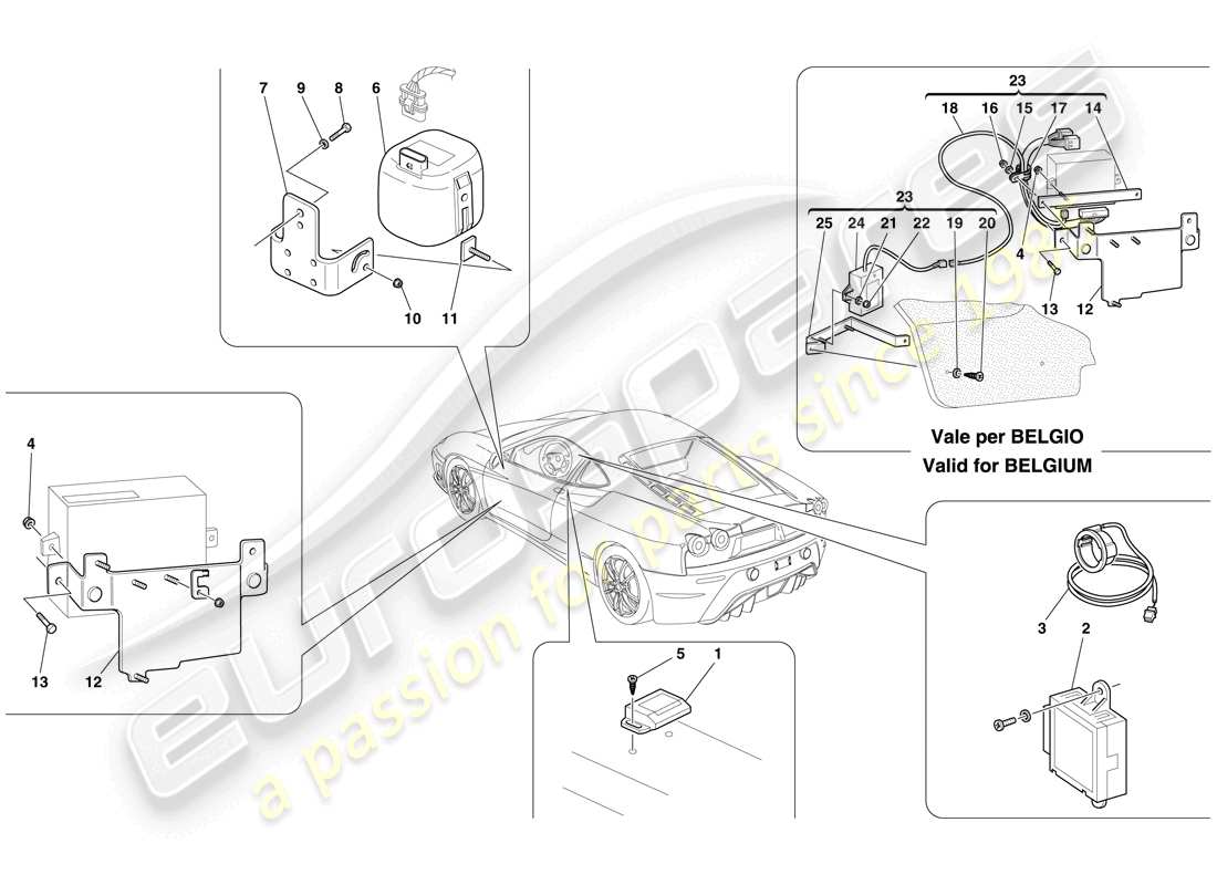 ferrari f430 scuderia spider 16m (europe) ecu e dispositivi del sistema antifurto diagramma delle parti