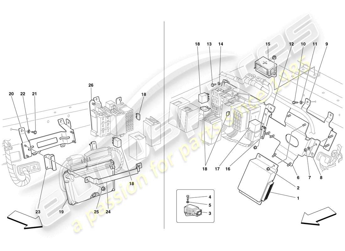 ferrari f430 scuderia spider 16m (usa) schema delle parti della centralina elettronica abitacolo posteriore