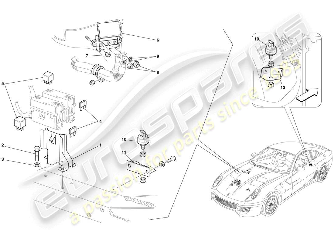 ferrari 599 gto (europe) schema delle parti della centralina elettronica vano motore