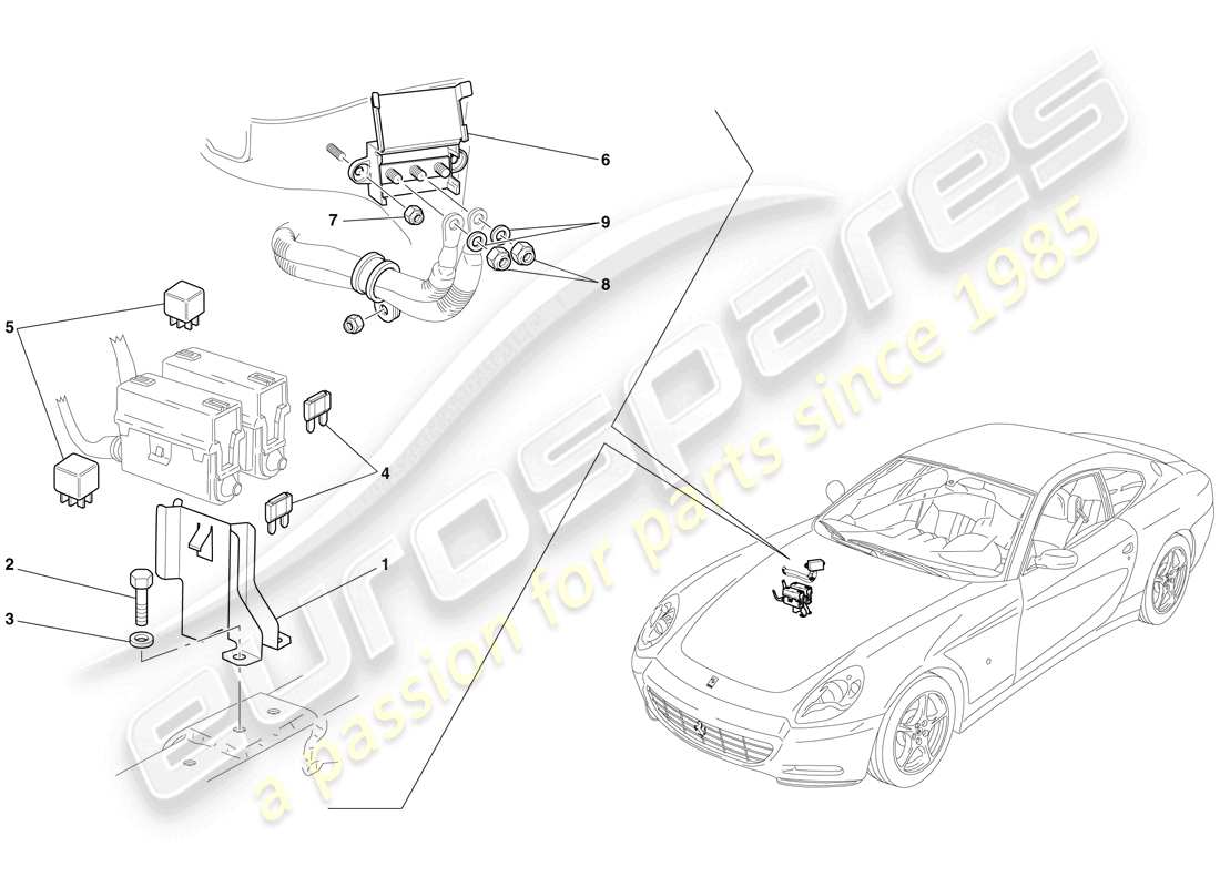 ferrari 612 scaglietti (rhd) centraline vano motore diagramma delle parti