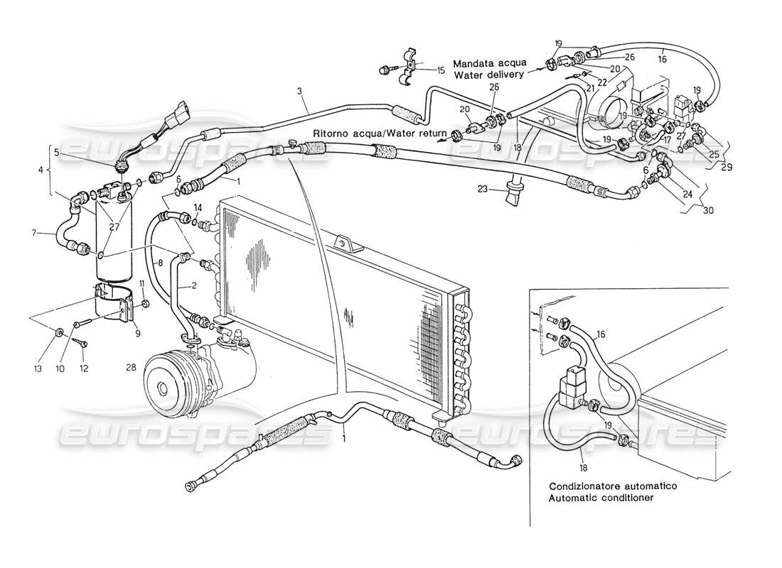maserati biturbo spider schema delle parti del sistema di climatizzazione dello sterzo destro (dopo la modifica).