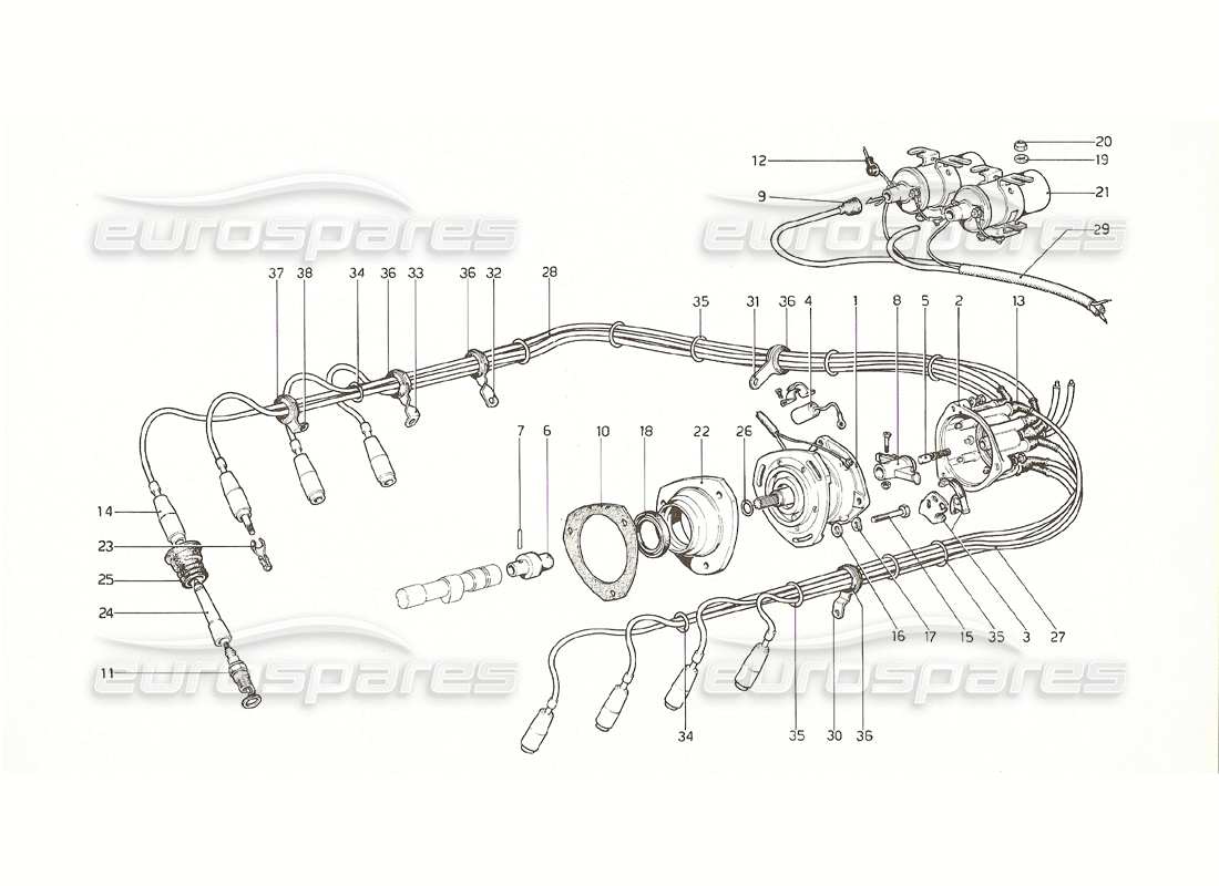 ferrari 308 gt4 dino (1976) diagramma delle parti di accensione del motore (distributore 1).