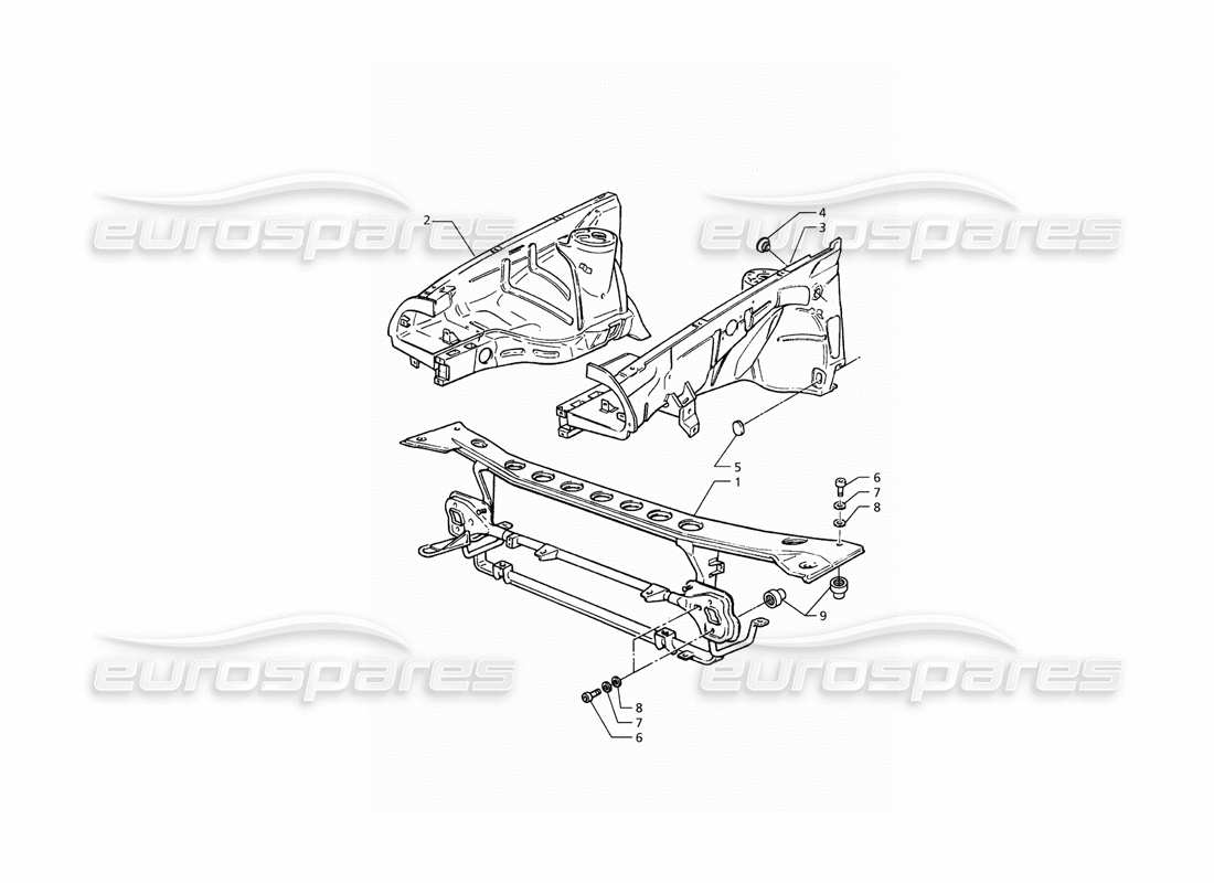 maserati qtp. 3.2 v8 (1999) scocca della carrozzeria: diagramma delle parti del pannello anteriore e dei passaruota interni