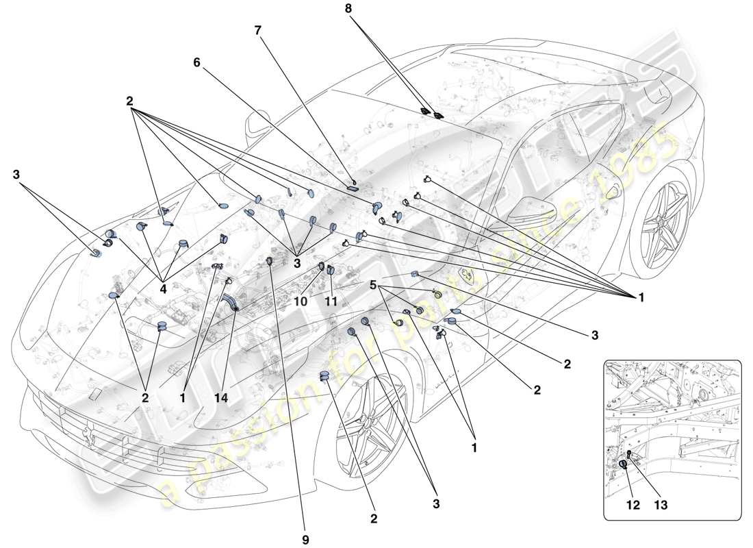 ferrari f12 berlinetta (europe) fissaggi vari per l'impianto elettrico diagramma delle parti