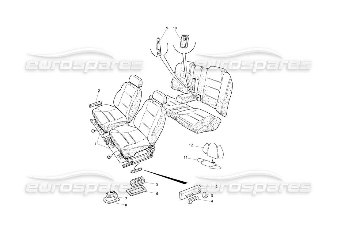 maserati qtp v8 evoluzione sedili: schema particolare di strutture e accessori
