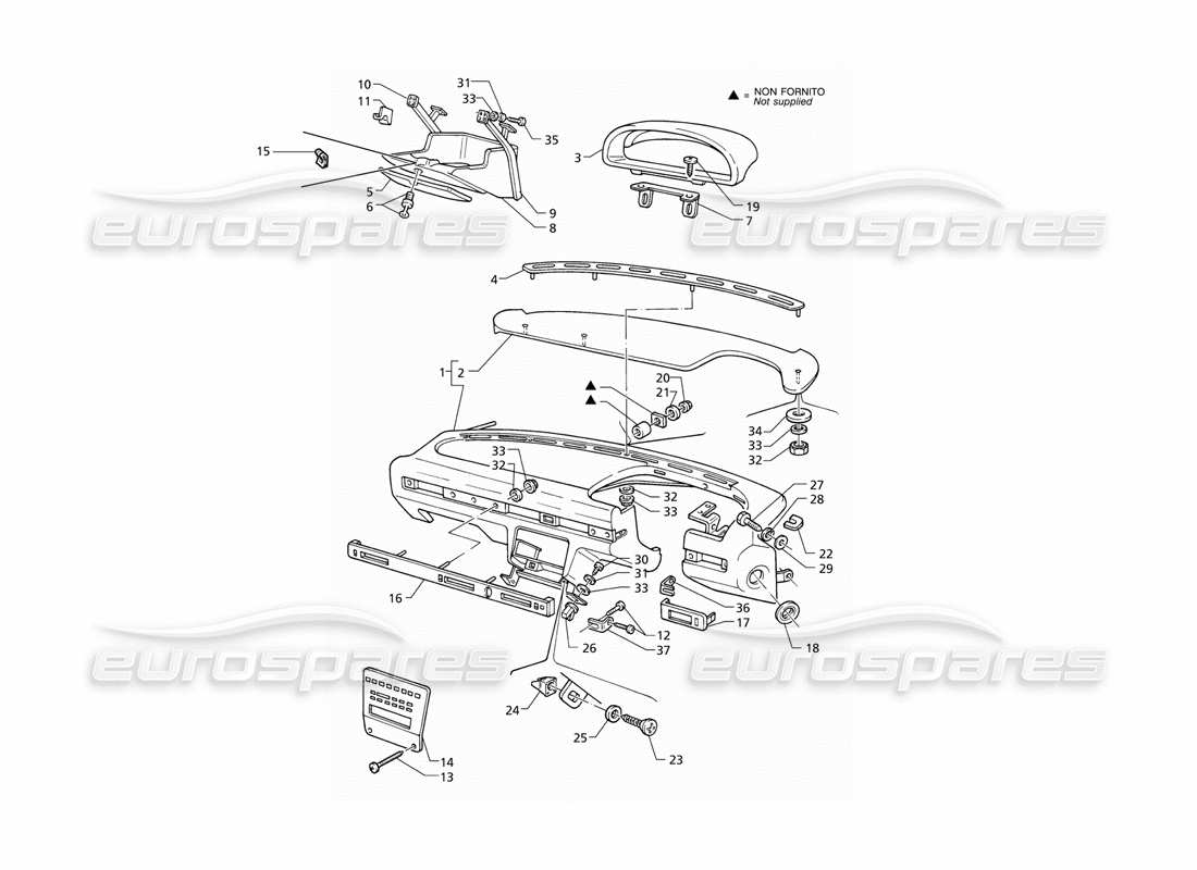 maserati qtp v6 (1996) diagramma delle parti del pannello strumenti (rhd).