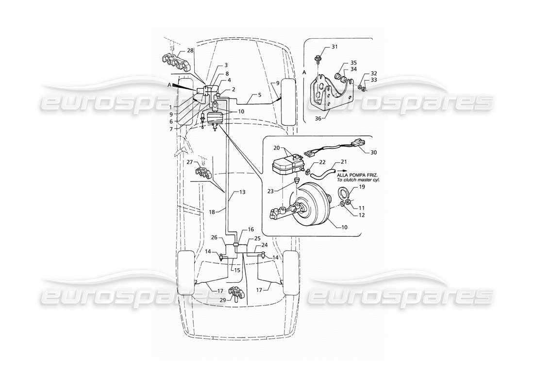 maserati qtp v6 (1996) schema delle parti delle tubazioni dei freni idraulici abs (lhd).