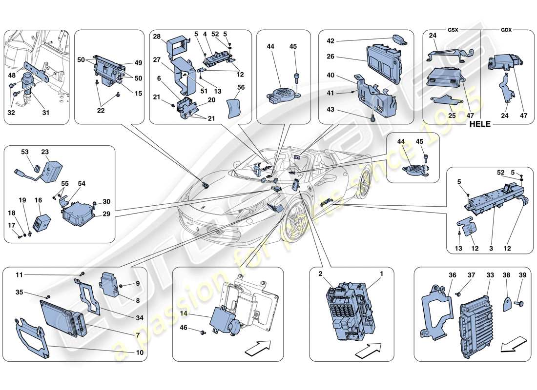 ferrari 458 spider (rhd) ecu del veicolo diagramma delle parti